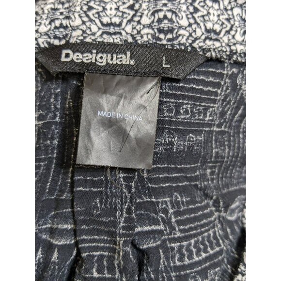 Desigual Top Women Large Black Beaded V Neck Top Long Sleeve Artsy Boho Colorful - Picture 8 of 8